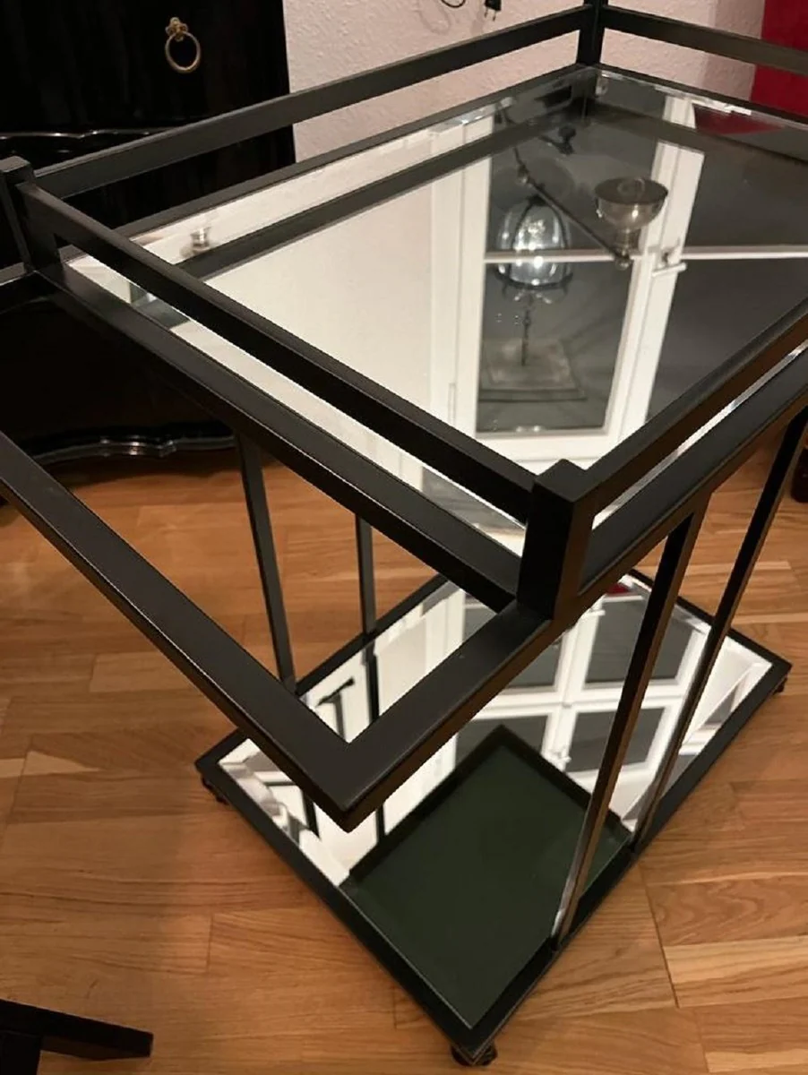 Luxus Servierwagen Schwarz 78 x 46 x H. 79 cm - Hotel Restaurant Gastronomie Trolley - Luxus Hotel Restaurant Gastronomie Accessoires - Luxus Möbel