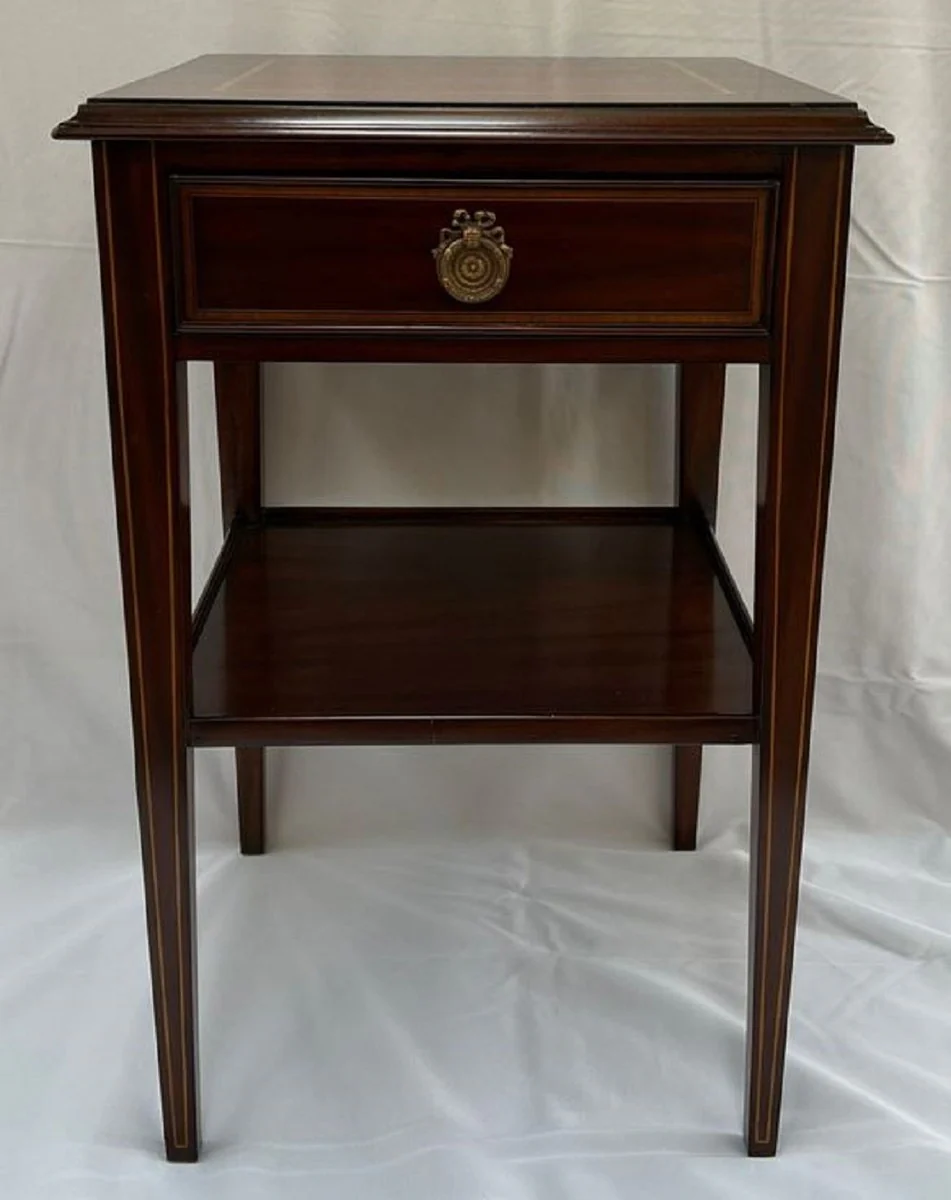 Luxus Jugendstil Mahagoni Beistelltisch mit Schublade Braun 40 x 40 x H. 61 cm - Massivholz Nachttich - Barock & Jugendstil Möbel