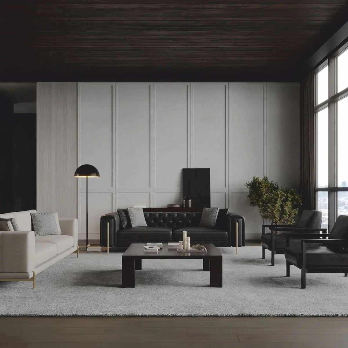 Luxus Chesterfield Kunstleder Sofa Schwarz / Messing 262 cm - Luxus Möbel