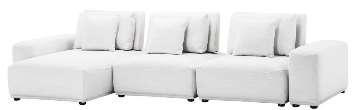 Luxus Wohnlandschaft Weiß / Schwarz 340 x 159 x H. 83 cm - Wohnzimmer Sofa mit 6 Kissen - Luxus Qualität