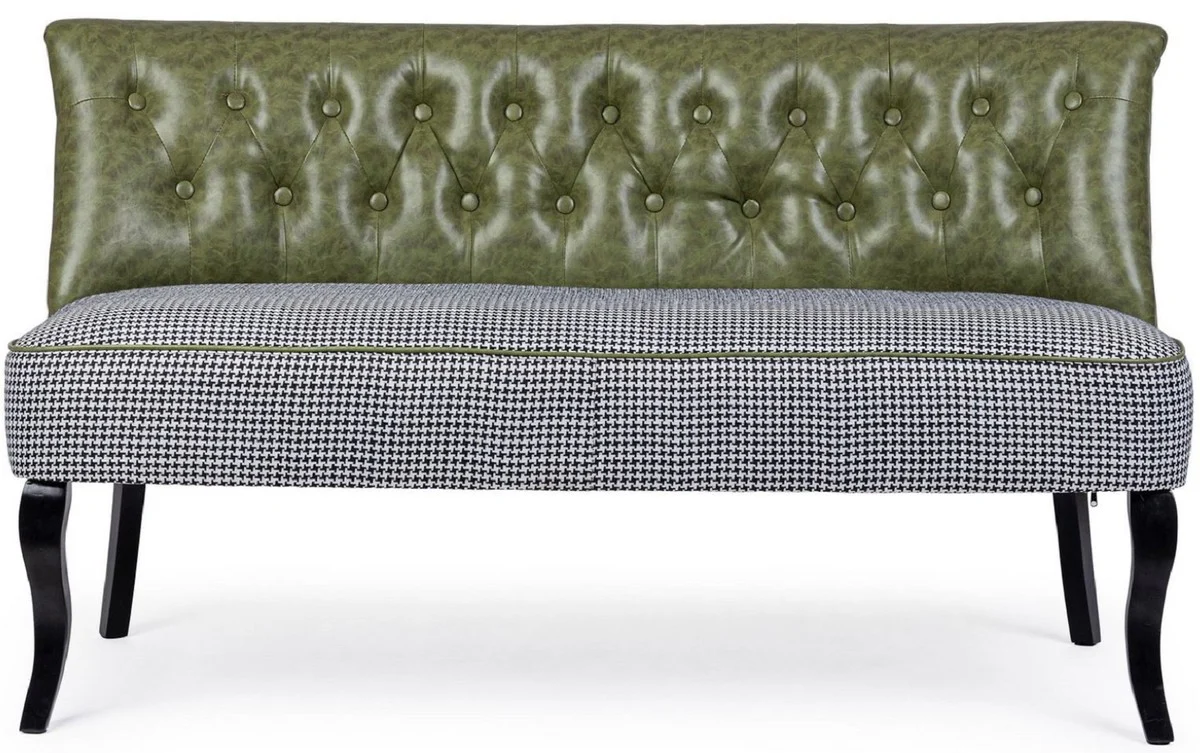 Luxus Chesterfield Kunstleder Sofa Dunkelgrün / Weiß / Schwarz 136 x 66 x H. 76 cm - Wohnzimmer Sofa - Wohnzimmer Möbel - Chesterfield Möbel - Luxus Möbel - Luxus Einrichtung