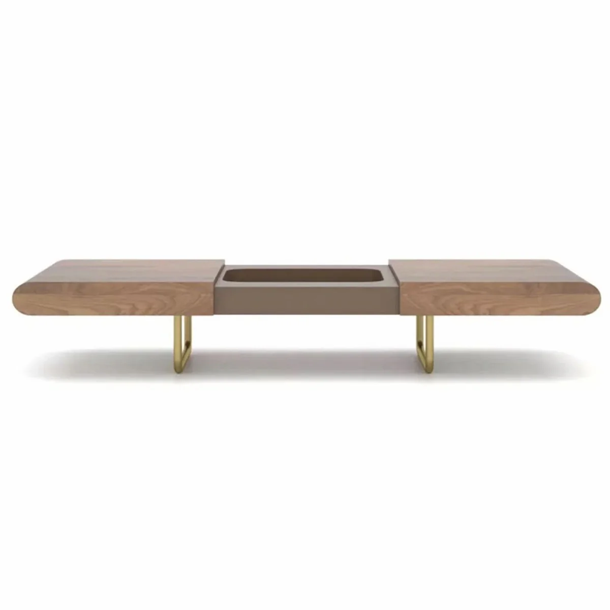 Luxus Couchtisch Braun / Messing 140-210 cm - Ausziehbarer Wohnzimmertisch