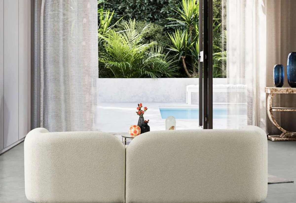 Luxus Sofa Elfenbein 240 x 90 x H. 75 cm - Wohnzimmer Sofa - Hotel Sofa - Wohnzimmer Möbel - Hotel Möbel - Luxus Möbel - Luxus Einrichtung - Wohnzimmer Einrichtung