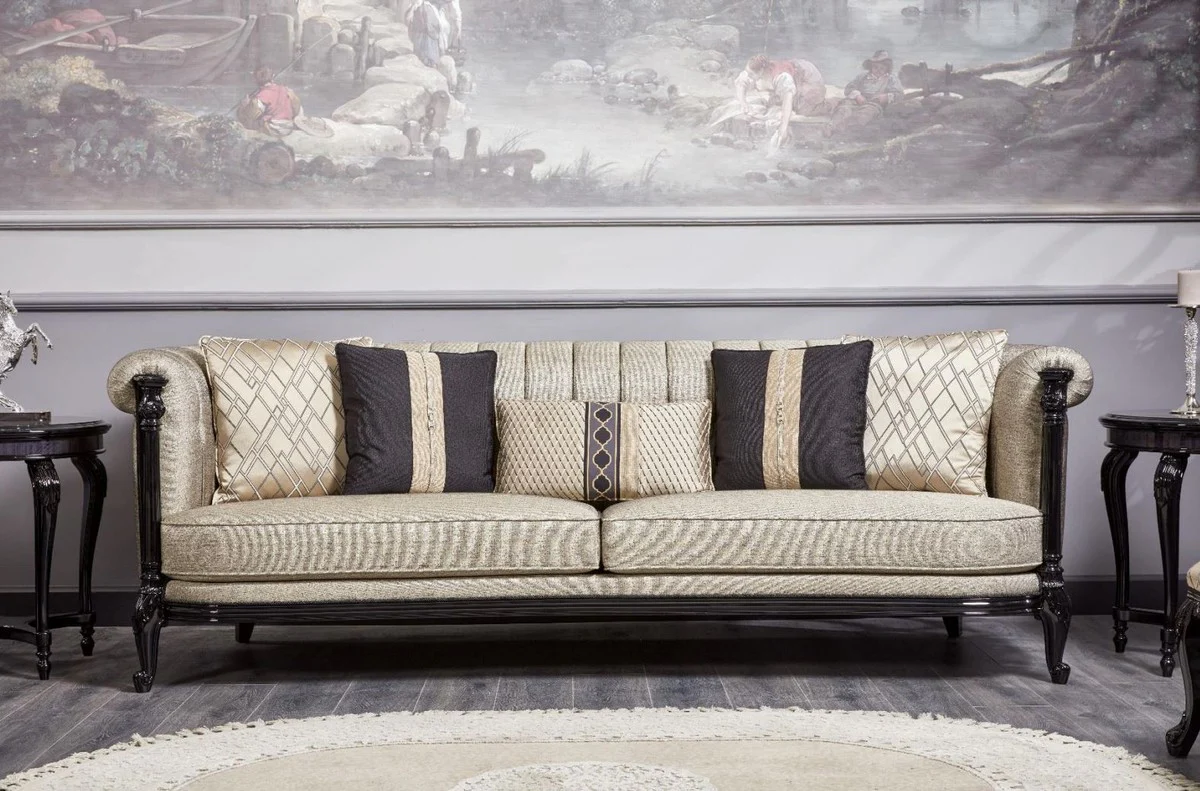 Luxus Barock Sofa Gold / Schwarz - Prunkvolles Wohnzimmer Sofa - Barockstil Wohnzimmer Möbel - Luxus Möbel im Barockstil - Barock Einrichtung - Edel & Prunkvoll