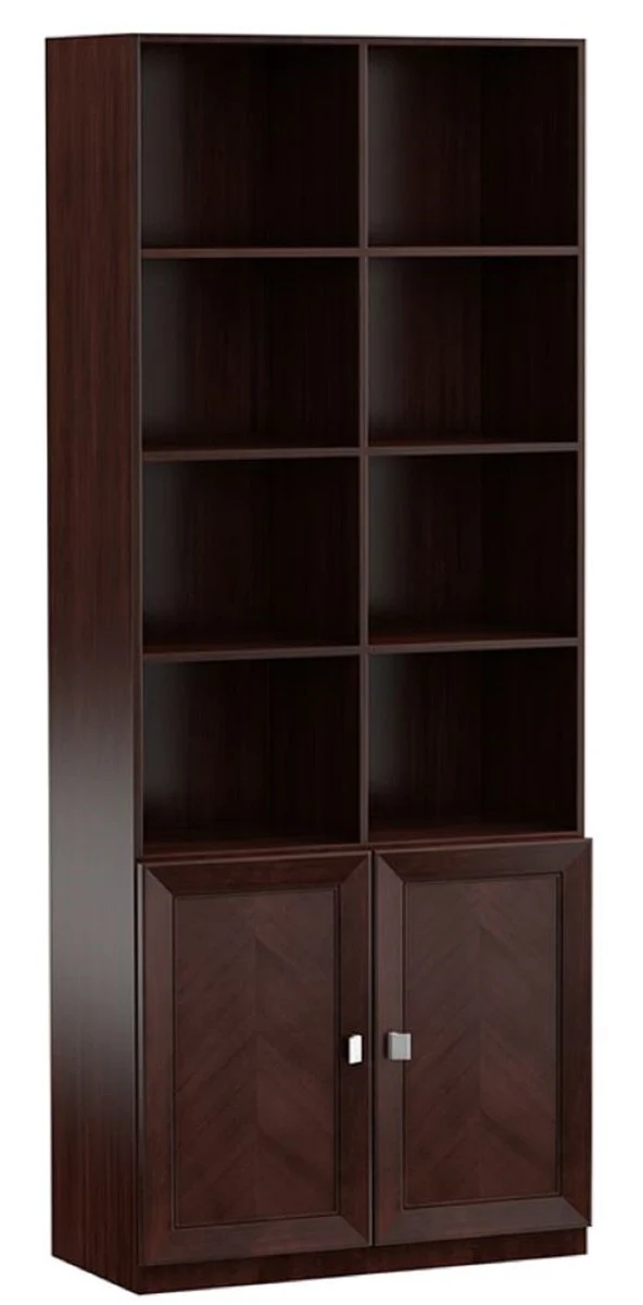 Luxus Regalschrank Dunkelbraun / Silber 90,6 x 44,2 x H. 225,6 cm - Wohnzimmerschrank Büroschrank mit 2 Türen