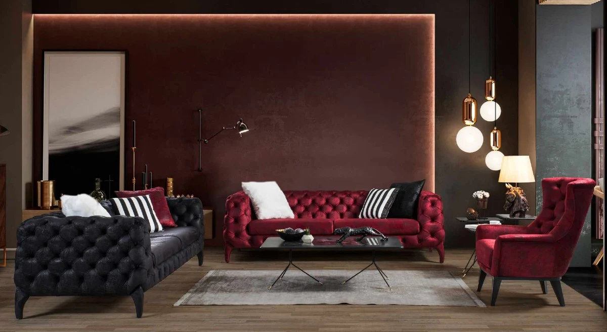 Luxus Chesterfield Sofa Schwarz 235 x 98 x H. 72 cm - Wohnzimmer Sofa - Chesterfield Wohnzimmer Möbel