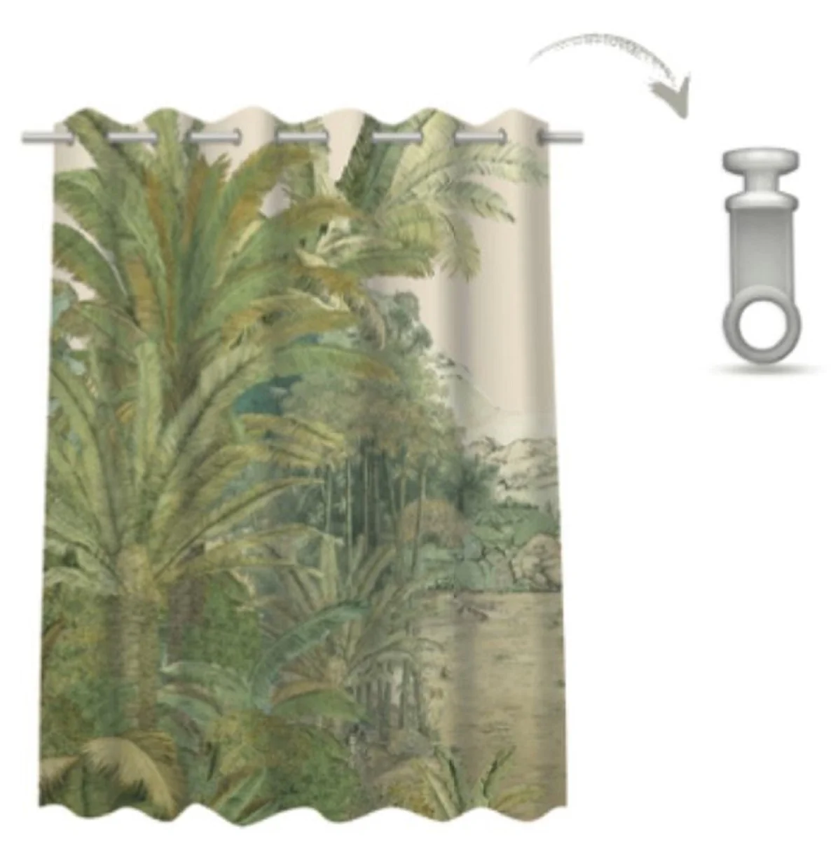 Luxus Vorhang Set Palmen Landschaft Creme / Grün 250 x H. 290 cm - Bedruckte Leinen & Samt Vorhänge - Ösenvorhänge - Schiebevorhänge - Luxus Deko Accessoires