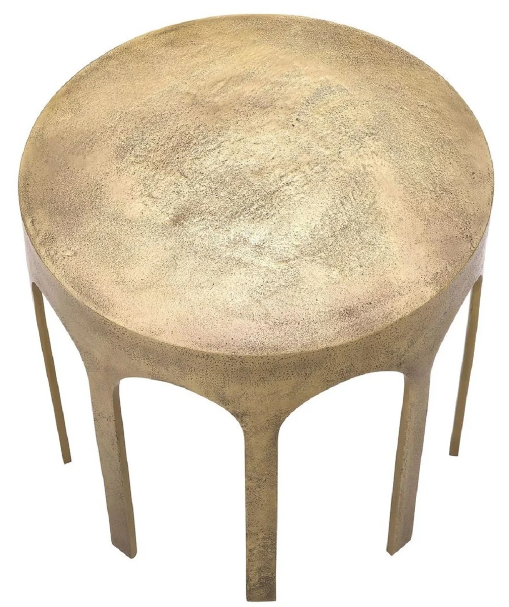 Luxus Beistelltisch Vintage Messing Ø 55 x H. 50 cm - Runder Aluminium Tisch - Aluminium Möbel - Wohnzimmer Möbel - Luxus Möbel - Luxus Einrichtung - Wohnzimmer Einrichtung