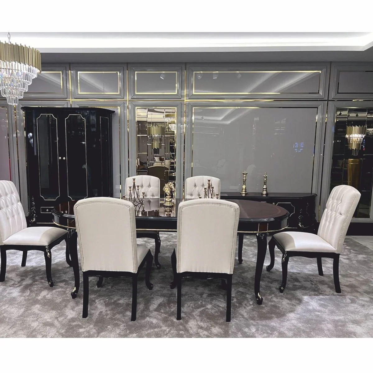 Luxus Barock Esszimmer Set - 1 Barock Esstisch & 6 Barock Esszimmerstühle