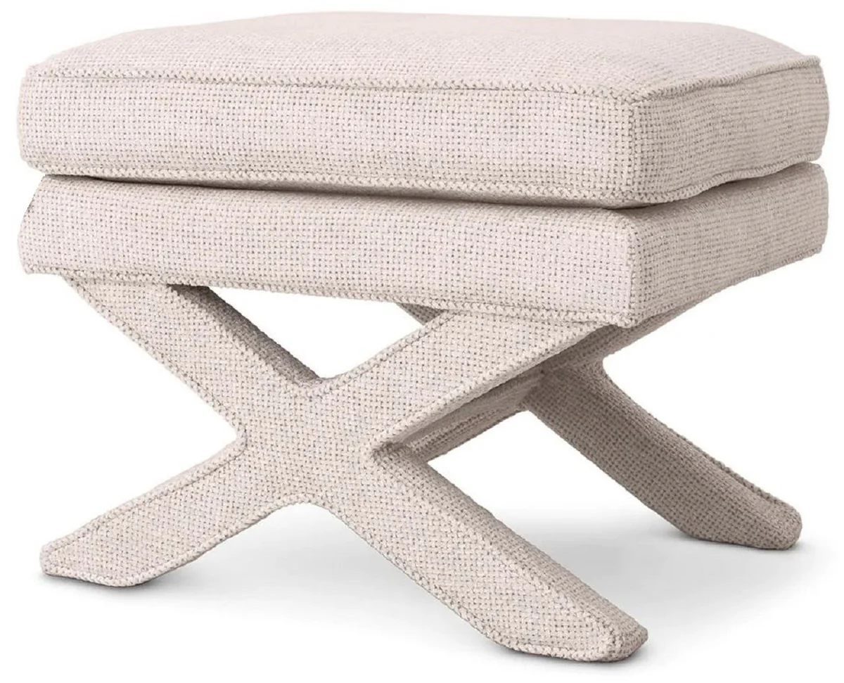 Luxus Hocker Cremeweiß - Rechteckiger Sitzhocker - Kreuzhocker - Luxus Möbel
