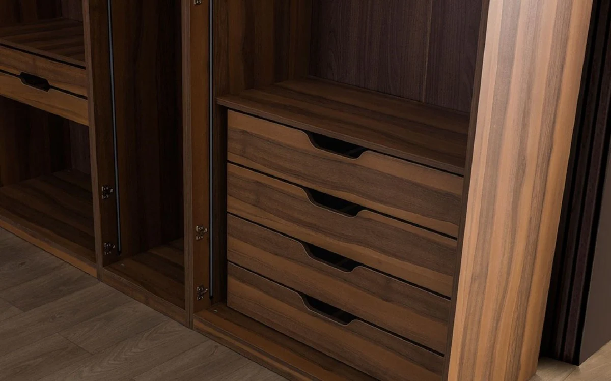 Luxus Eck Kleiderschrank Braun / Schwarz 345 x 345 x H. 220 cm - Massivholz Schlafzimmerschrank mit 11 Glastüren und LED Beleuchtung - Schlafzimmer Möbel - Hotel Möbel - Luxus Möbel