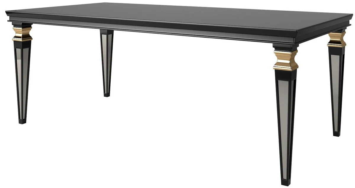 Luxus Barock Esszimmer Set Gold / Schwarz / Silber - 1 Esszimmertisch & 6 Esszimmerstühle - Esszimmermöbel im Barockstil - Luxus Qualität - Edel & Prunkvoll