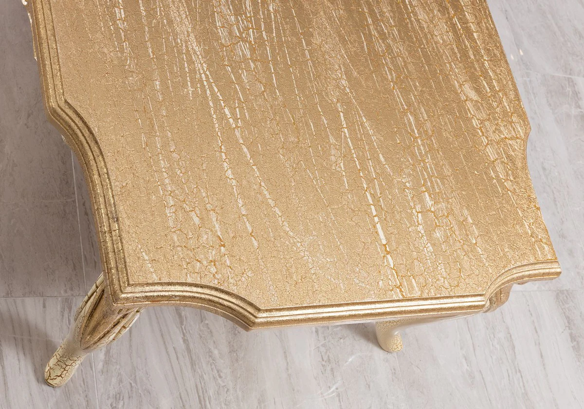 Luxus Barock Couchtisch Antik Gold / Weiß 120 cm - Barockstil Wohnzimmer Möbel