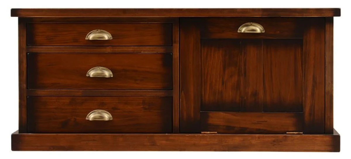 Luxus Vintage Stil Couchtisch Braun / Messing 105 x 69 x H. 46 cm - Rechteckiger Massivholz Wohnzimmertisch - Vintage Stil Wohnzimmer Möbel - Luxus Möbel