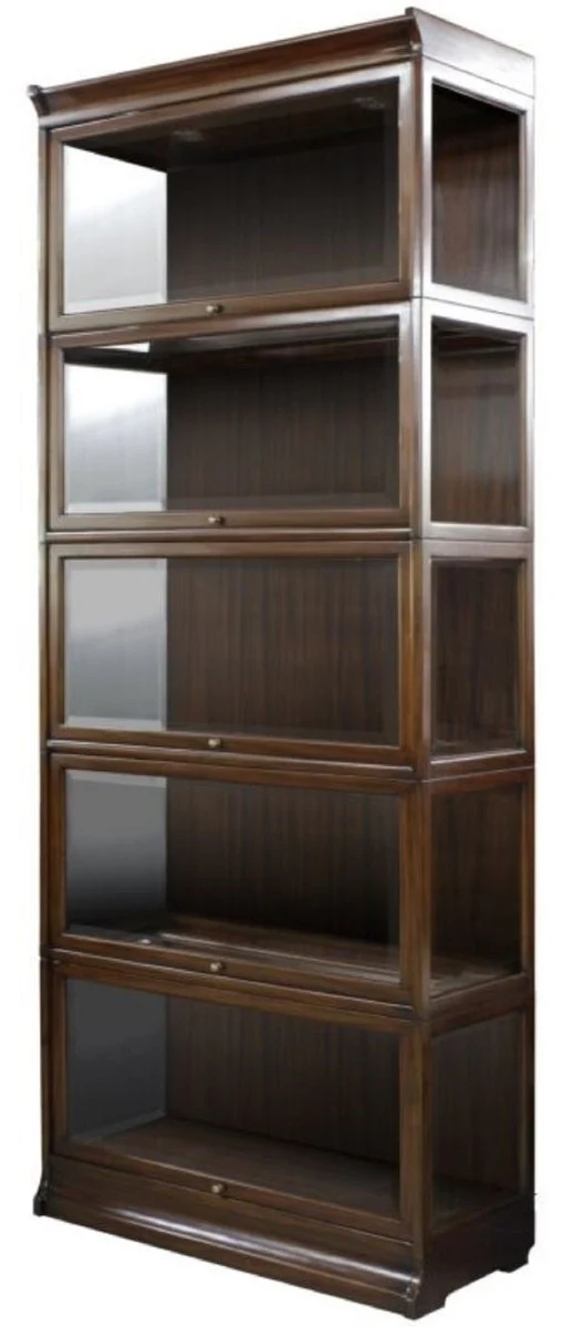 Luxus Mahagoni Bücherschrank mit 5 Glastüren und LED Beleuchtung Dunkelbraun 90 x 39 x H. 223 cm - Luxus Büromöbel