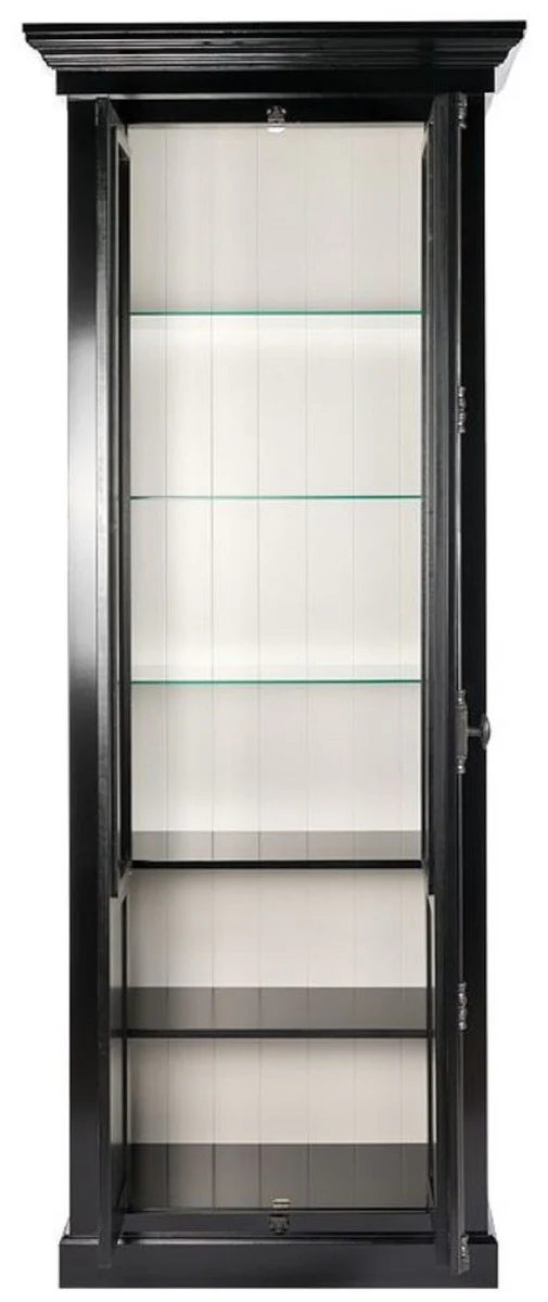 Landhausstil Vitrine Schwarz / Weiß 95 x 45 x H. 242 cm - Vitrinenschrank mit 2 Türen - Massivholz Schrank - Landhausstil Möbel