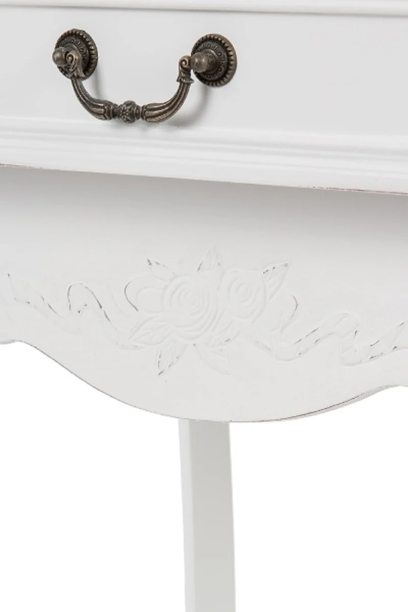 Landhausstil Shabby Chic Beistelltisch mit 2 Schubladen Antik Weiß 55 x 40 x H. 73 cm - Landhausstil Möbel