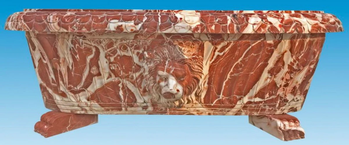 Luxus Barock Badewanne Löwenkopf Rot / Weiß 180 cm - Freistehende Marmor Badewanne - Bad Accessoires - Edel & Prunkvoll