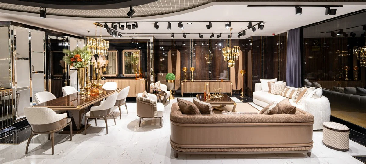 Luxus Sofa Weiß / Braun - Wohnzimmer Sofa - Hotel Sofa - Wohnzimmer Möbel - Hotel Möbel - Luxus Möbel