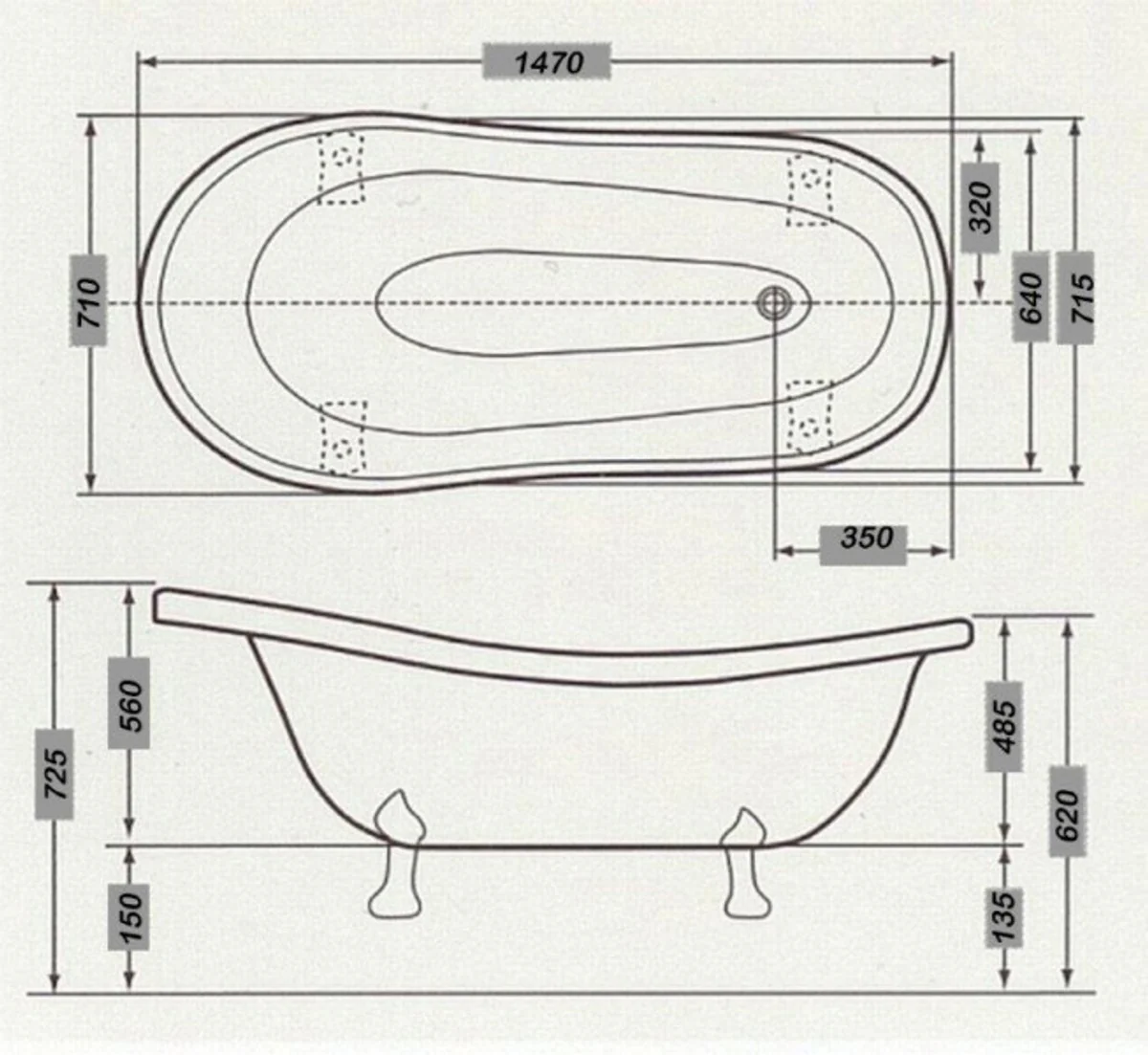 Freistehende Luxus Badewanne Jugendstil Roma Schwarz/Weiß/Weiß 1470mm - Barock Antik Badezimmer