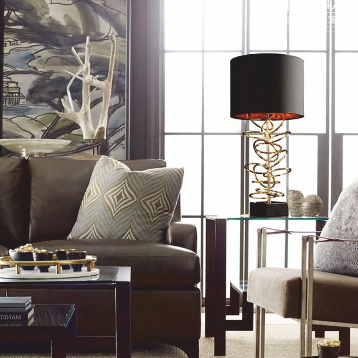 Luxus Tischleuchte Gold / Schwarz H. 71 cm - Luxus Leuchten