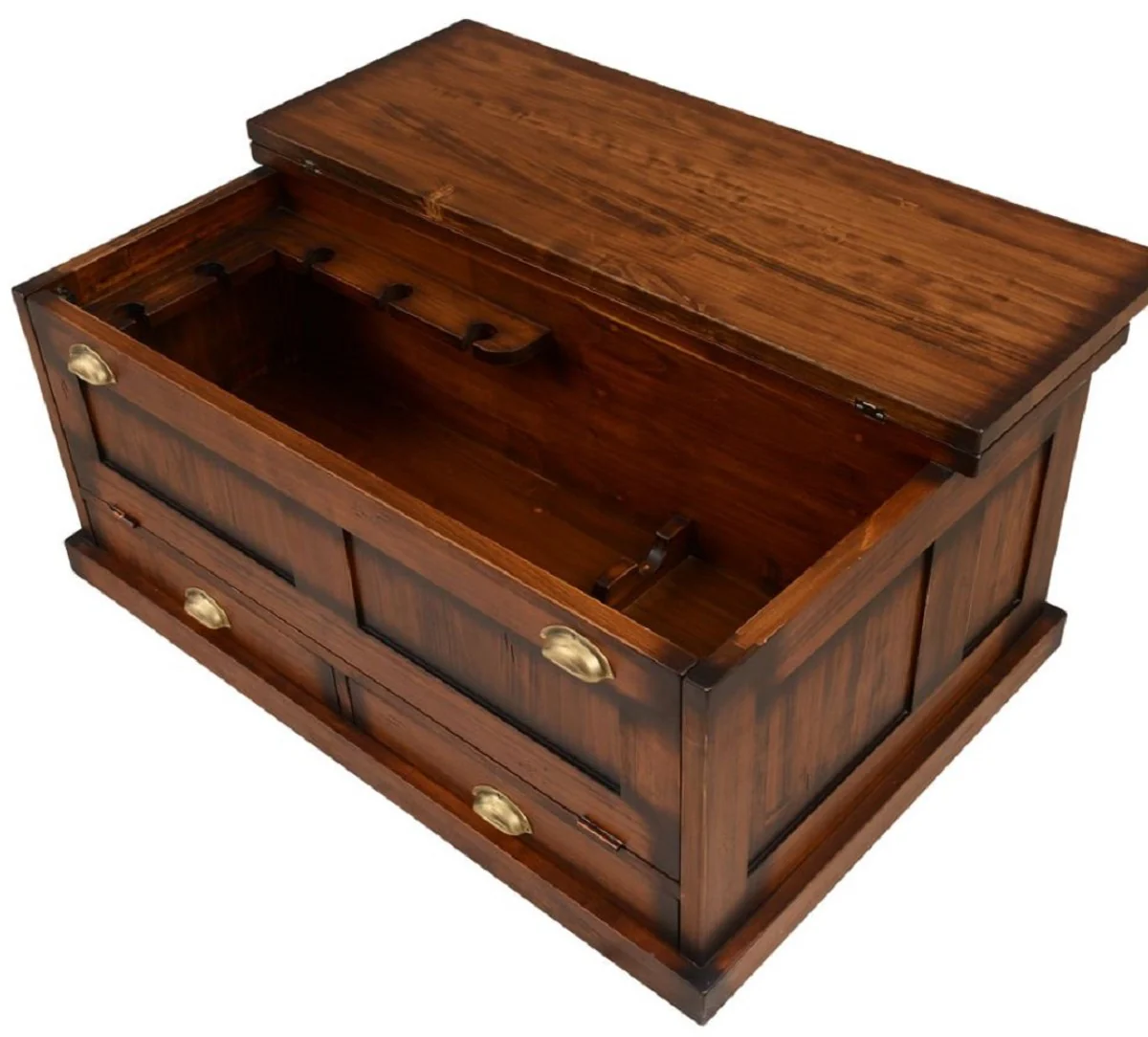 Luxus Vintage Stil Couchtisch Braun / Messing 105 x 69 x H. 46 cm - Rechteckiger Massivholz Wohnzimmertisch - Vintage Stil Wohnzimmer Möbel - Luxus Möbel