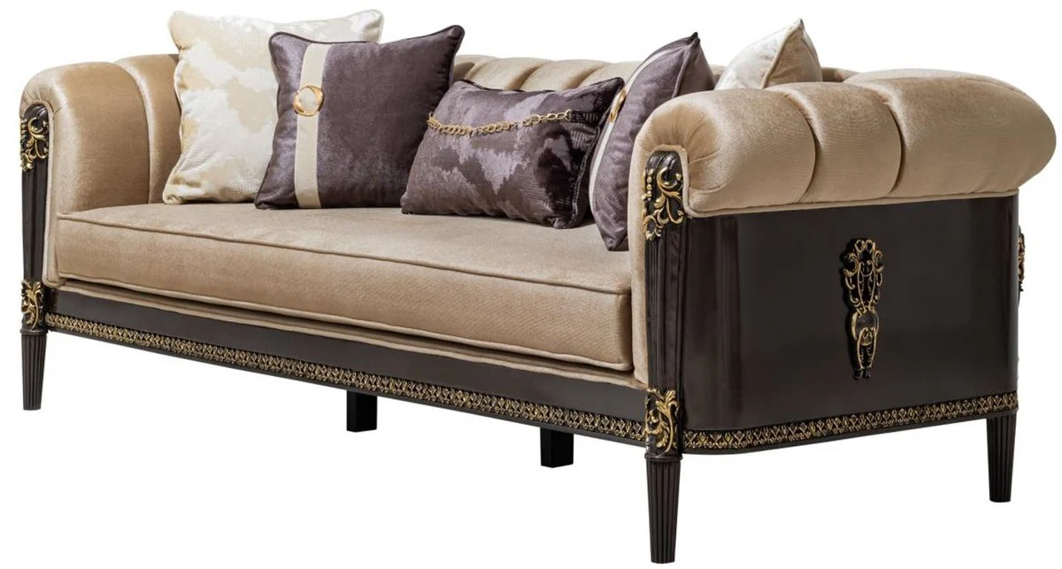 Luxus Barock Sofa Hellbraun / Dunkelbraun / Gold 235 cm - Barock Möbel