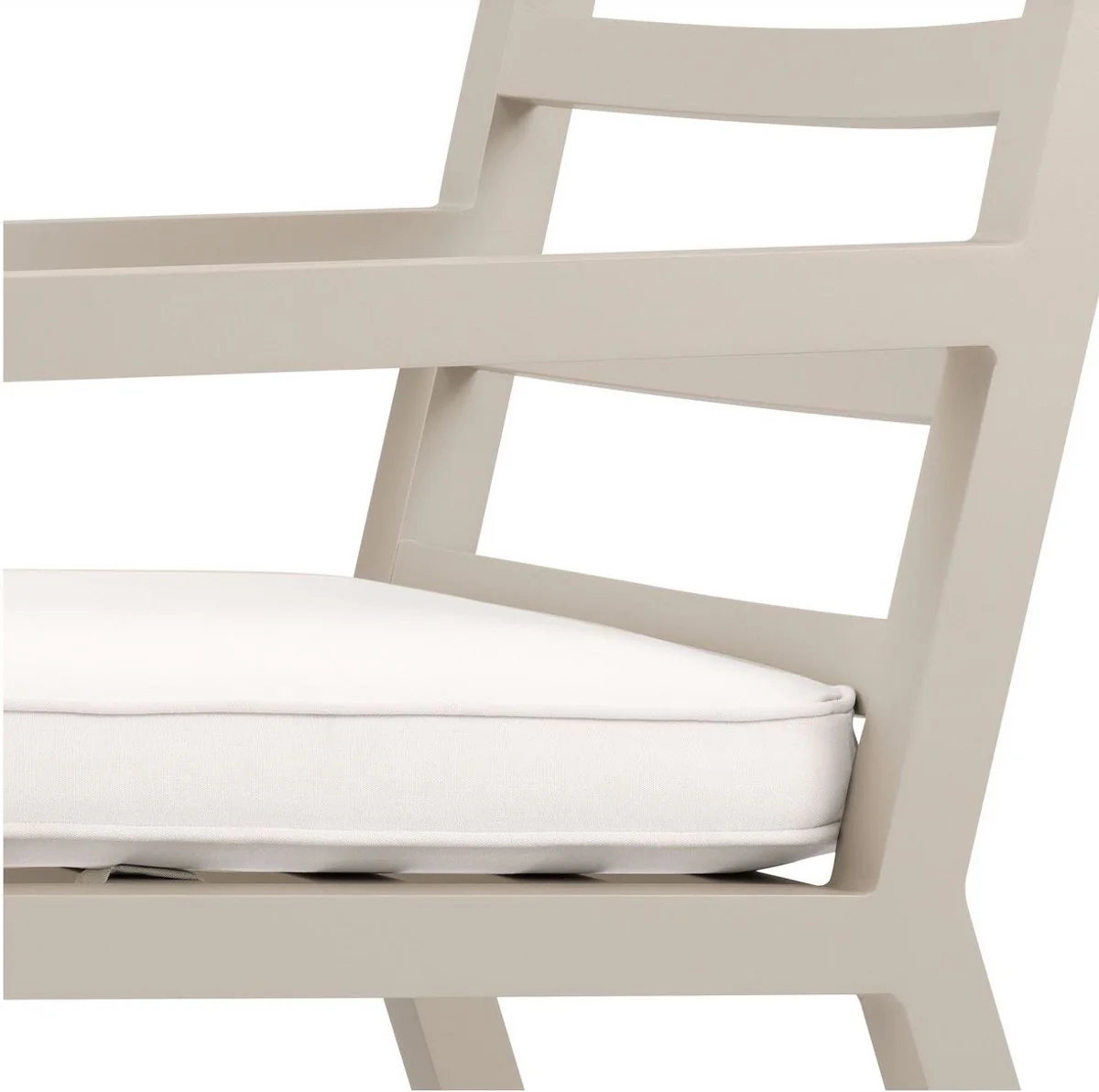 Luxus Esszimmerstuhl mit Armlehnen Sandfarben / Weiß 56 x 66,5 x H. 87 cm - Wetterbeständiger Aluminium Stuhl mit Sitzkissen - Garten Terrassen Stuhl - Luxus Qualität