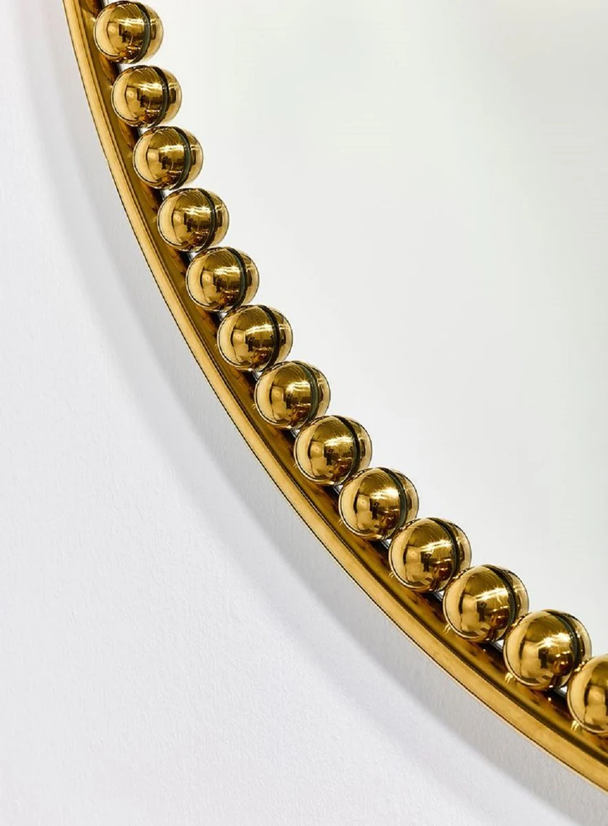 Luxus Wandspiegel Gold Ø 107 cm - Runder Wohnzimmer Spiegel mit Metallrahmen - Schlafzimmer Spiegel - Badezimmer Spiegel - Garderoben Spiegel - Luxus Kollektion