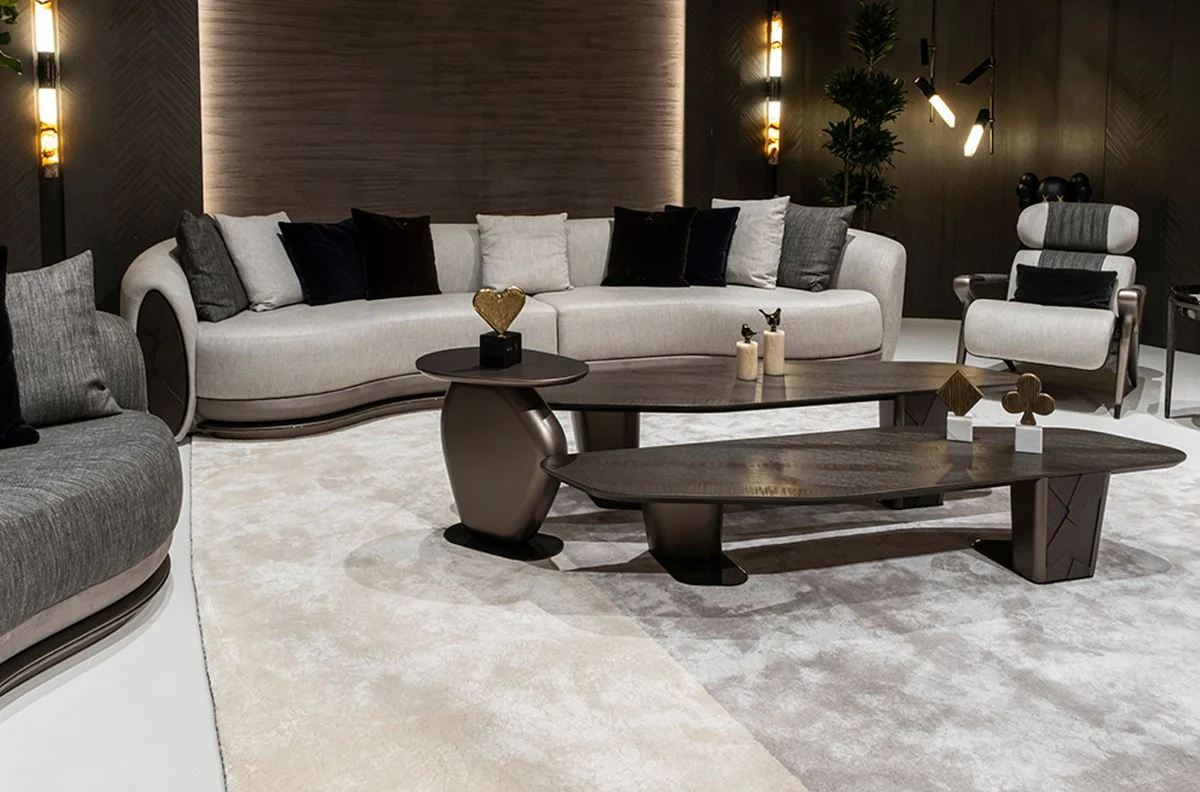 Luxus Sofa Grau / Dunkelbraun / Bronze 370 x 103 x H. 76 cm - Wohnzimmer Sofa - Hotel Sofa - Wohnzimmer Möbel - Hotel Möbel - Luxus Möbel - Luxus Kollektion