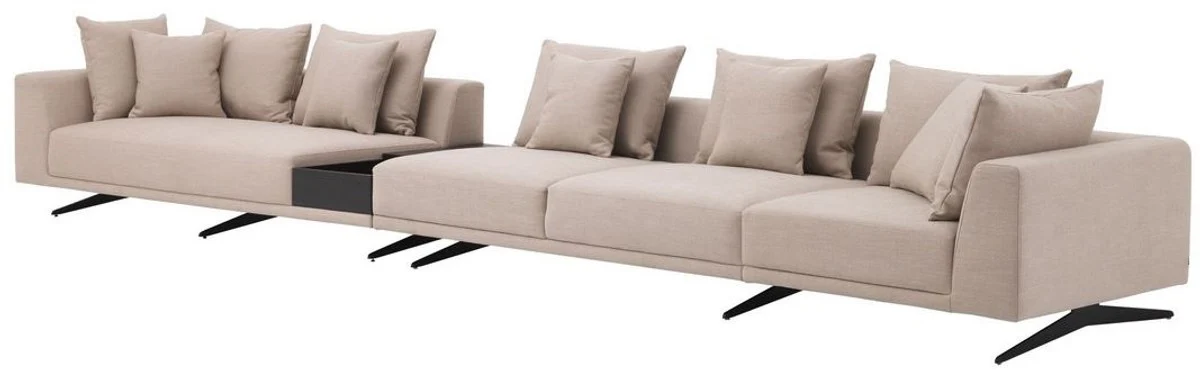 Luxus Ecksofa Sandfarben / Bronze 340 x 292 x H. 64 cm - Edles Wohnzimmer Sofa mit Kissen - Luxus Möbel - Luxus Qualität