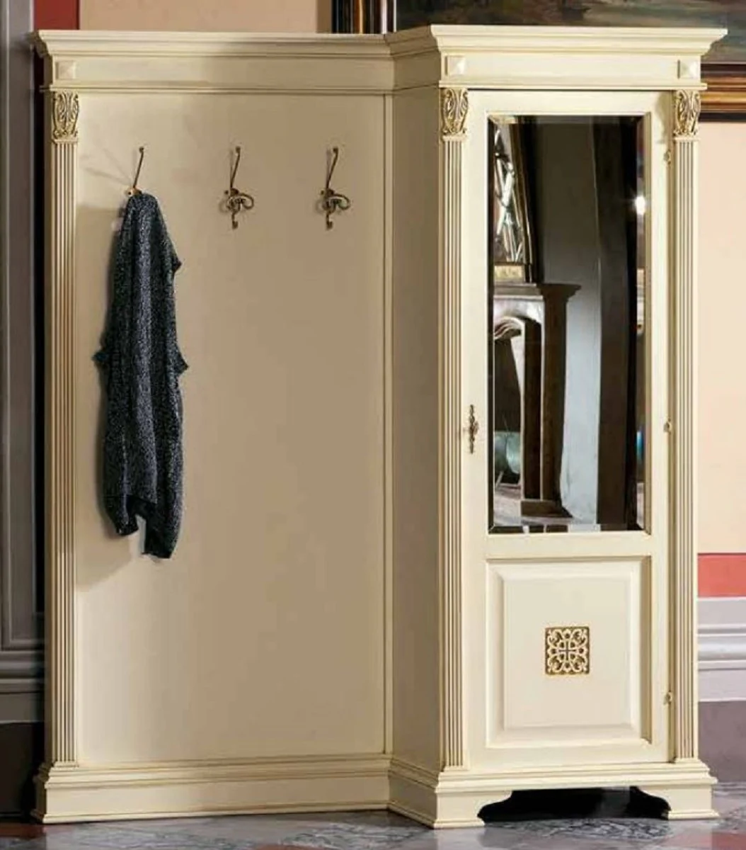 Luxus Barock Garderobe mit Schrank Creme / Gold - Massivholz Garderobe im Barockstil - Luxus Garderoben Möbel im Barockstil - Luxus Qualität - Made in Italy