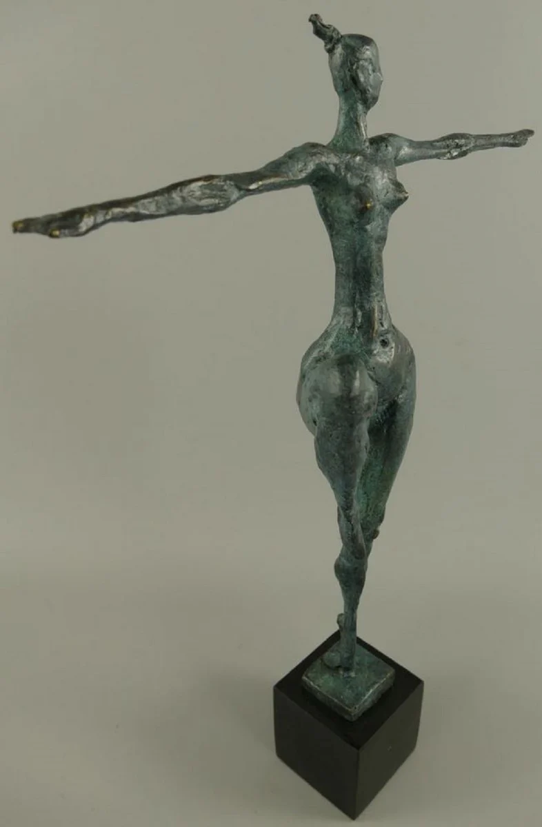 Luxus Bronze Skulptur Tänzerin Blau / Schwarz 36 x 8 x H. 52 cm - Bronzefigur mit Marmorsockel - Deko Accessoires
