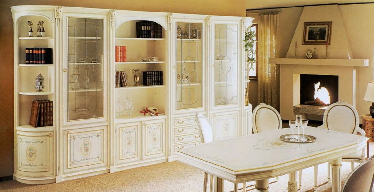 Luxus Barock Schrank Weiß / Mehrfarbig / Gold - Edler Wohnzimmerschrank im Barockstil - Barock Wohnzimmer Möbel - Luxus Qualität - Made in Italy