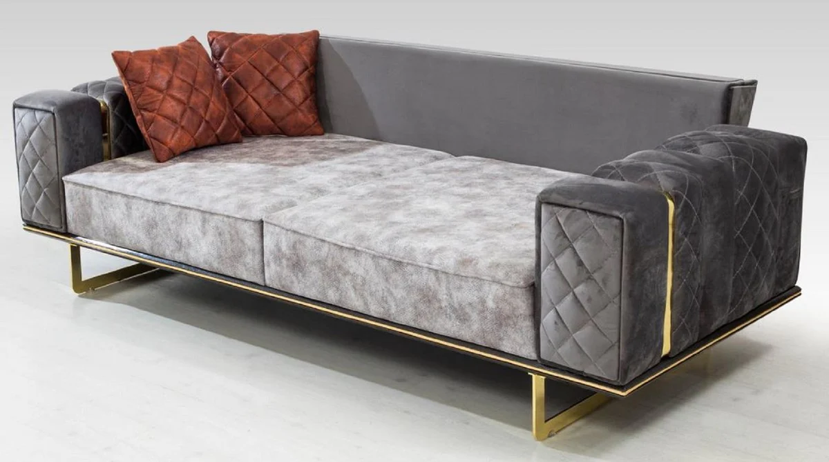 Luxus Schlafsofa Grau / Gold 230 x 91 x H. 80 cm - Modernes Wohnzimmer Sofa - Wohnzimmer Möbel