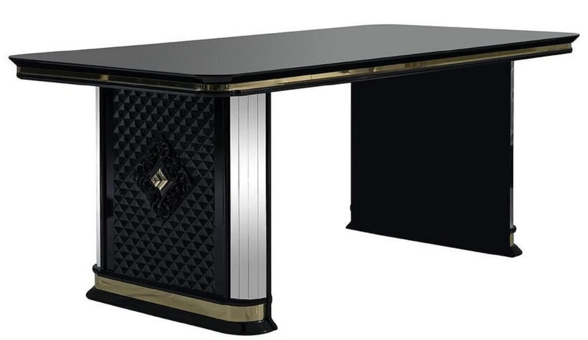 Luxus Art Deco Esstisch Schwarz / Gold - Handgefertigter Massivholz Küchentisch mit Spiegelglas - Art Deco Esszimmer Möbel