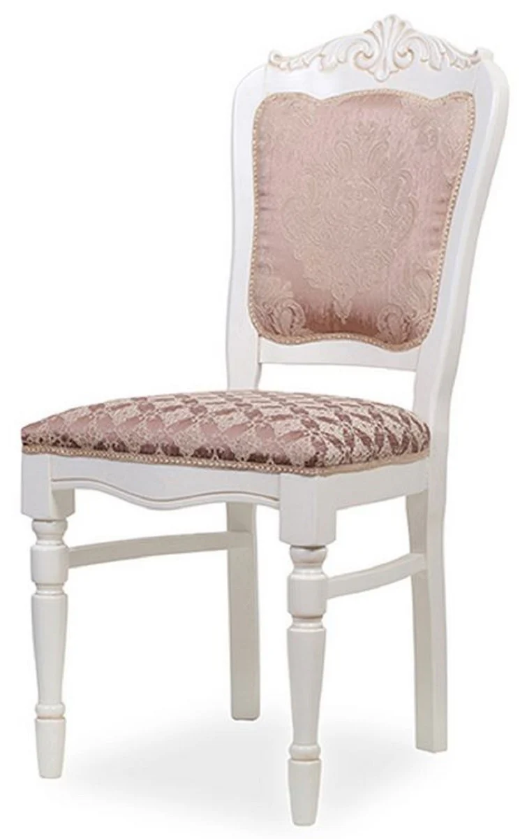 Luxus Barock Esszimmer Stuhl Rosa / Weiß H. 104 cm - Barock Esszimmer Möbel