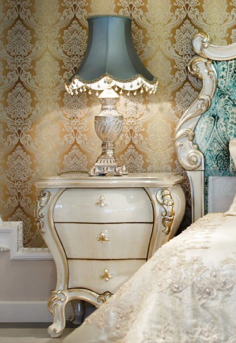 Luxus Barock Nachtkommoden Set Creme / Gold 60 x 55 x H. 68 cm - Prunkvolle Massivholz Nachttische - Barock Schlafzimmer Möbel