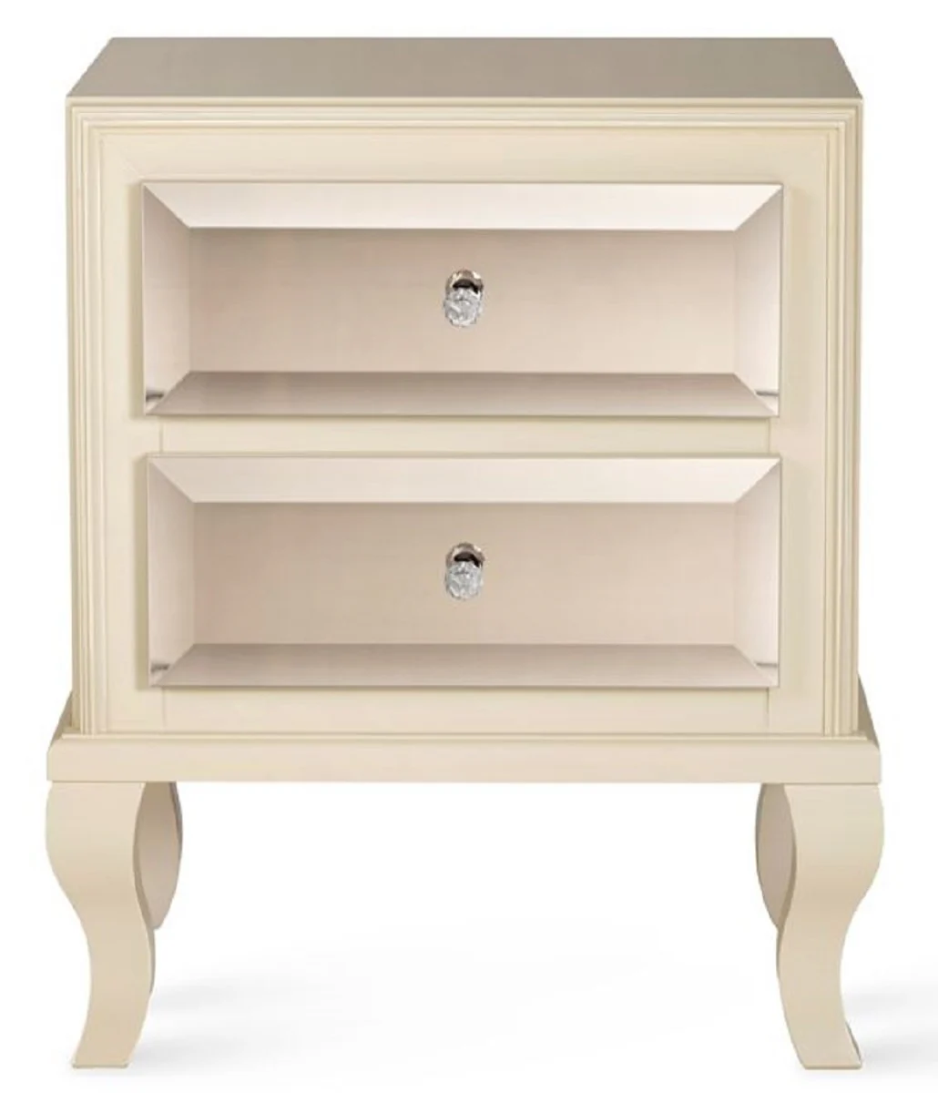 Luxus Art Deco Nachttisch Beige / Braun 55 x 40 x H. 65 cm - Verspiegelter Beistelltisch mit 2 Schubladen - Luxus Schlafzimmer Möbel - Luxus Art Deco Möbel