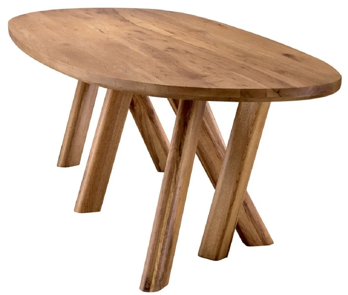 Luxus Esstisch Braun 259 x 109 x H. 76,5 cm - Ovaler Küchentisch mit massiver Eichenholz Tischplatte - Esszimmer Möbel - Küchen Möbel - Luxus Möbel - Luxus Einrichtung