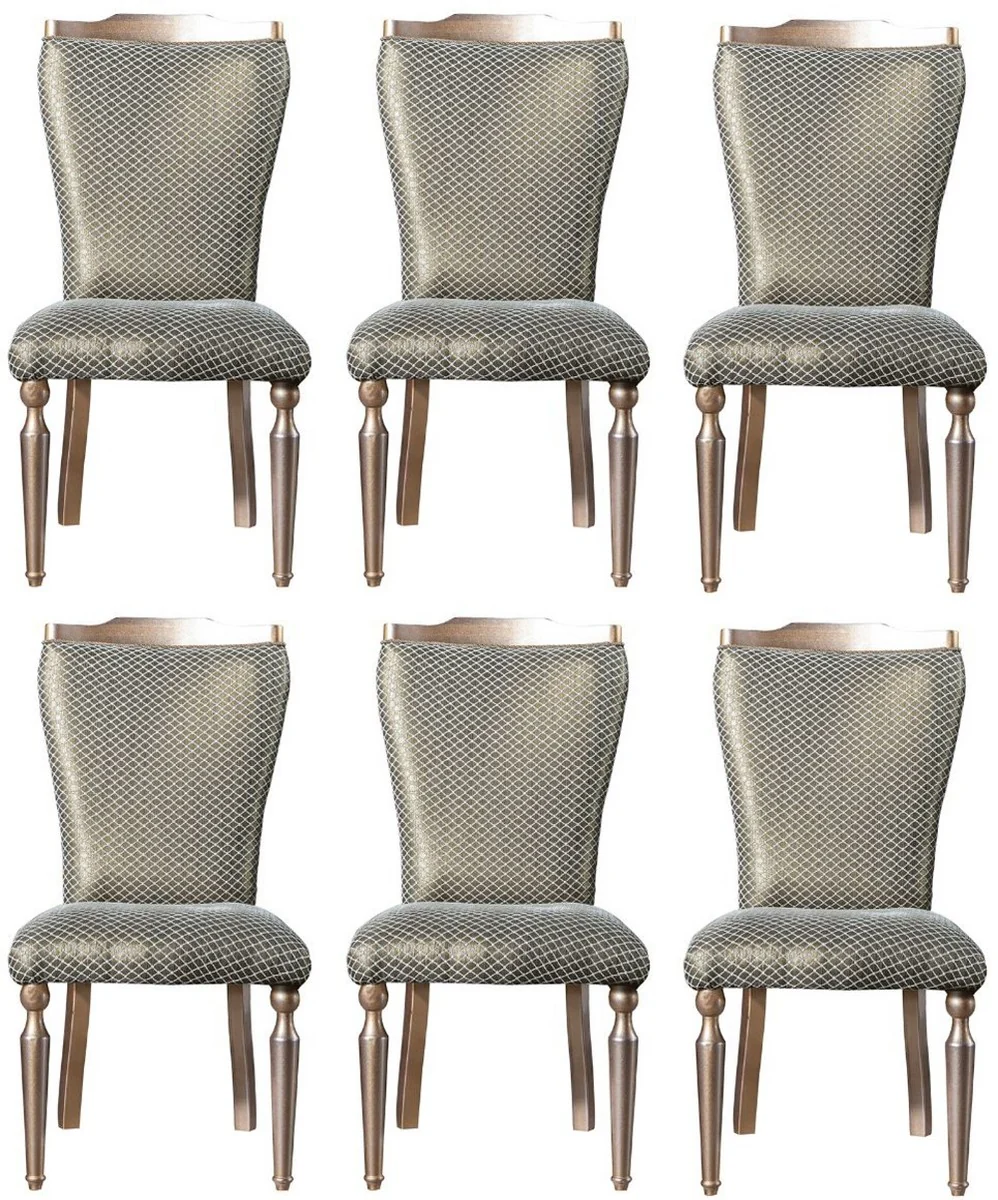 Luxus Barock Esszimmer Stuhl Set Grün / Silber / Kupfer / Gold 55 x 55 x H. 102 cm - Küchen Stühle 6er Set - Esszimmer Möbel im Barockstil