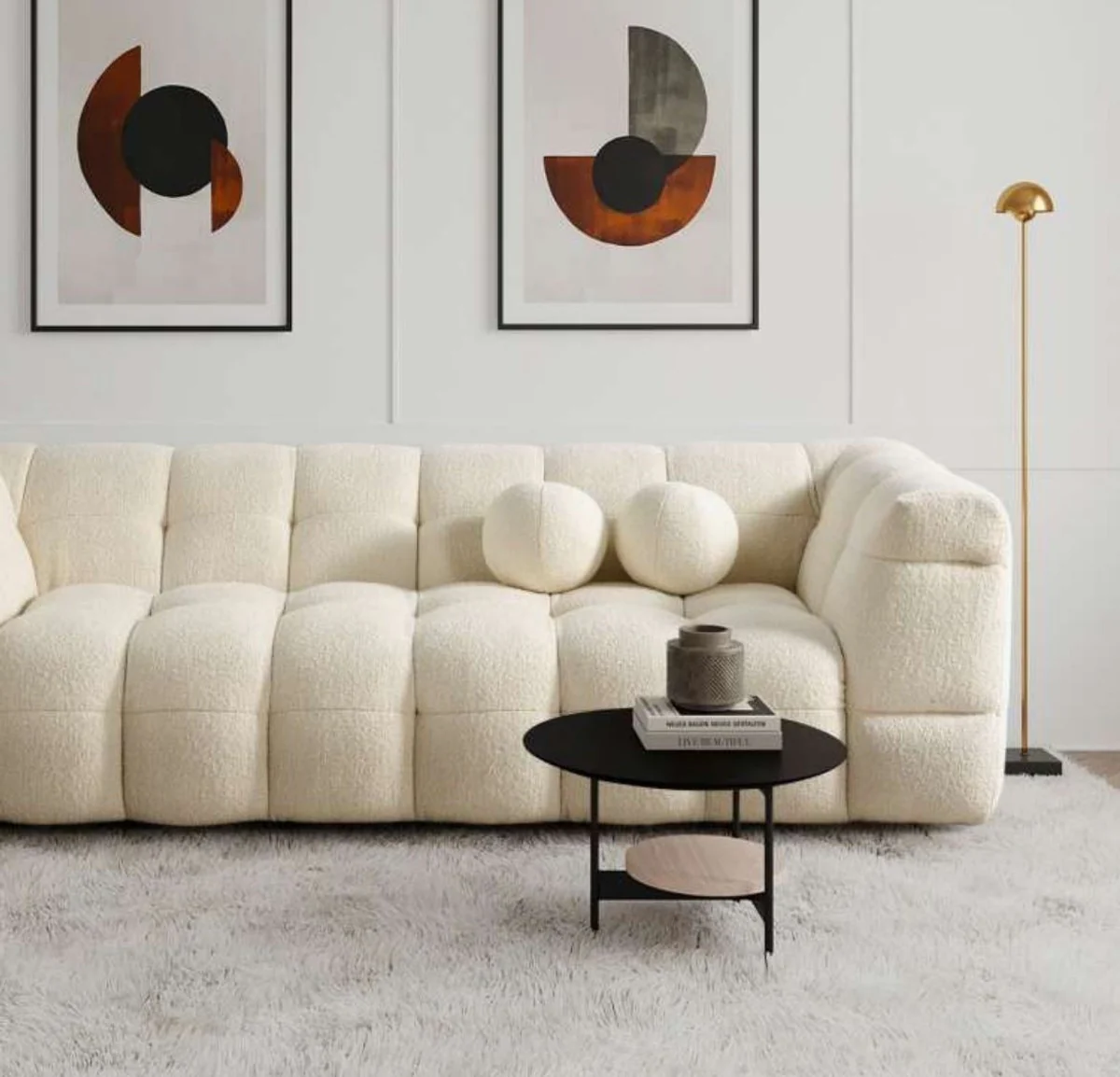 Luxus Sofa Creme 235 x 75 x H. 100 cm - Wohnzimmer Sofa - Hotel Sofa - Wohnzimmer Möbel - Hotel Möbel - Luxus Möbel - Luxus Einrichtung - Wohnzimmer Einrichtung