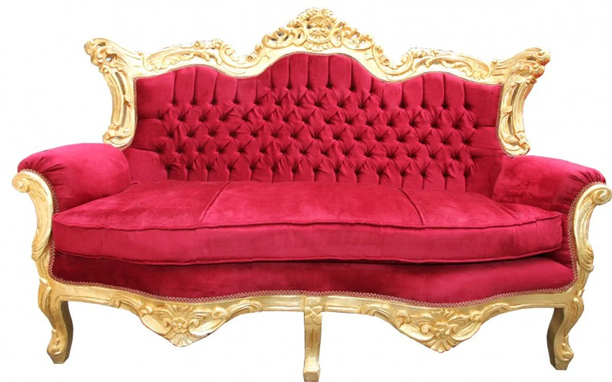 Barock 2er Sofa Master Bordeaux Rot / Gold Mod2 - Wohnzimmer Möbel Loung Couch
