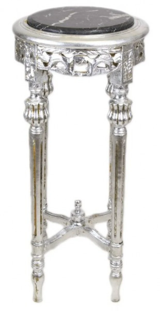 Barock Beistelltisch mit schwarzer Marmorplatte Rund Silber 70 x 35 cm Antik Stil - Telefon Blumen Tisch