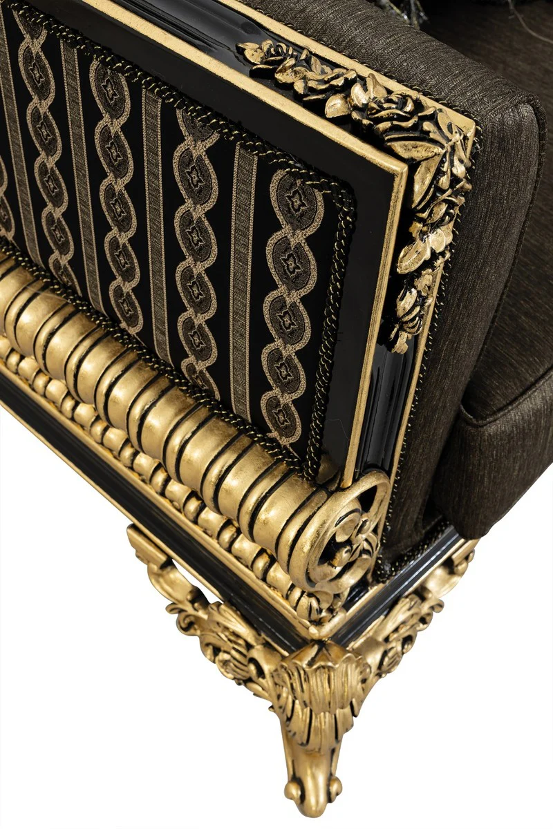 Luxus Barock Wohnzimmer Sofa mit Kissen Grau / Schwarz / Gold 235 x 93 x H. 115 cm - Barock Möbel - Edel & Prunkvoll