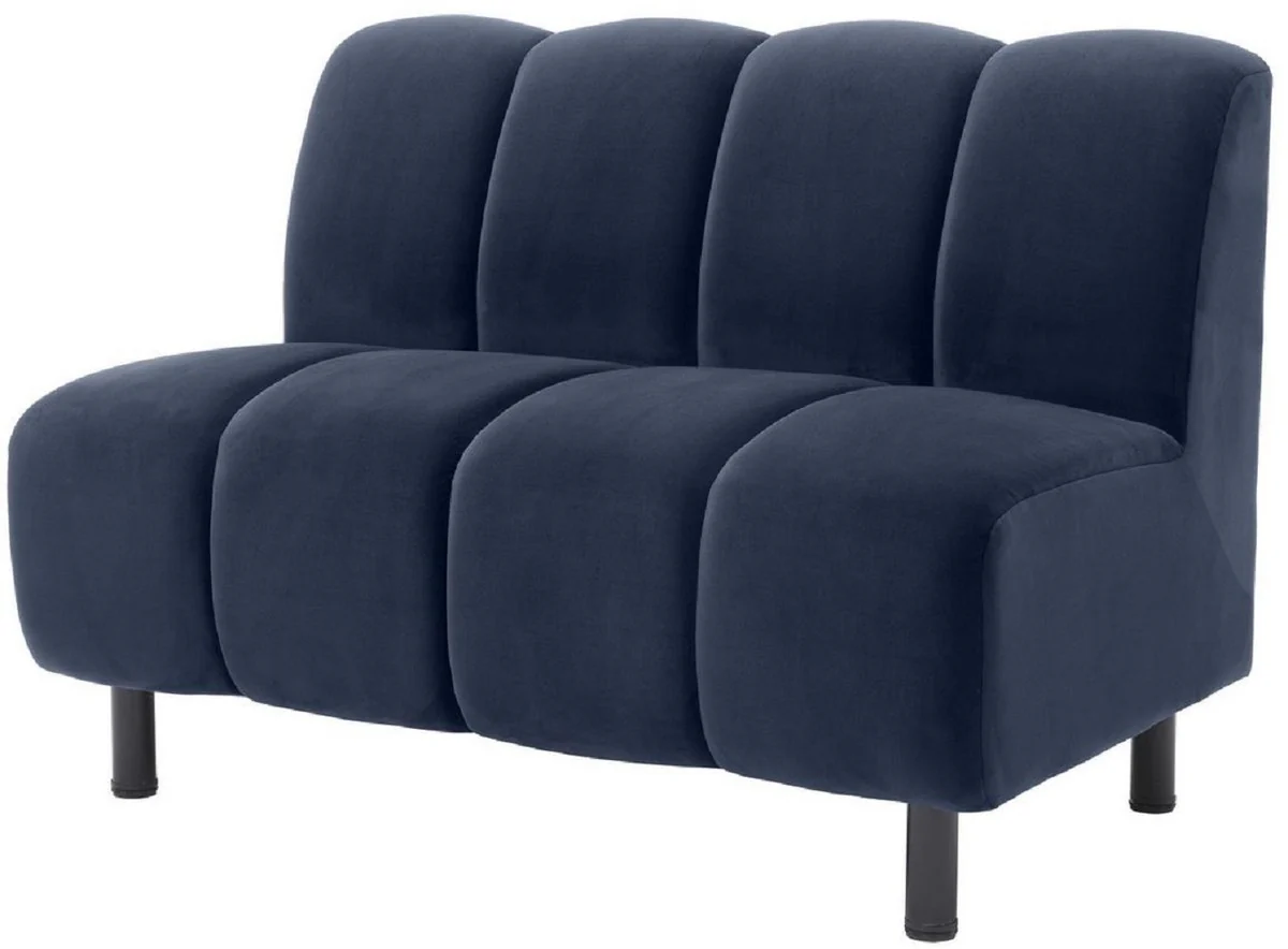 Luxus Couch Mitternachtsblau / Schwarz 121 x 75 x H. 87 cm - Wohnzimmer Sofa mit edlem Samtstoff - Luxus Möbel