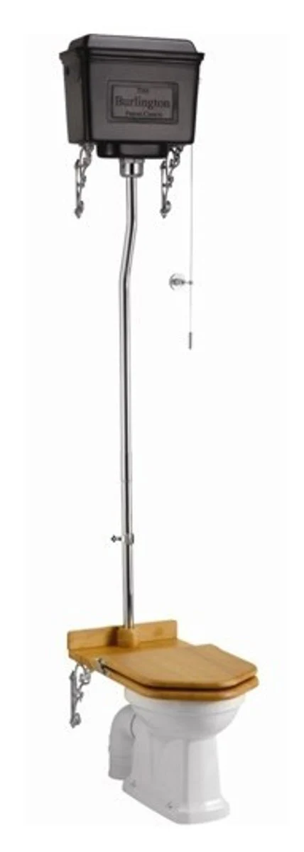 Luxus Jugendstil WC Weiß / Eiche hochhängend mit Aluminium Spülkasten schwarz lackiert - Barockstil Antik Stil