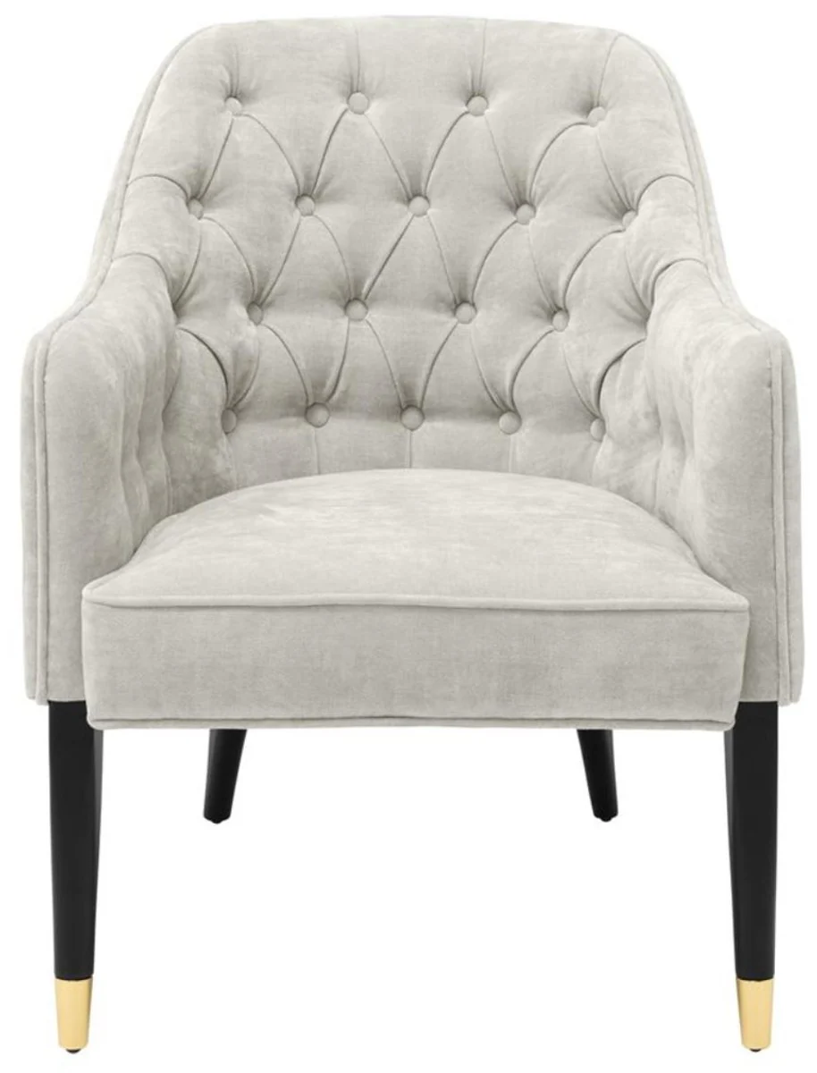 Luxus Sessel Sandfarben / Schwarz / Gold 65 x 80 x H. 88 cm - Chesterfield Möbel