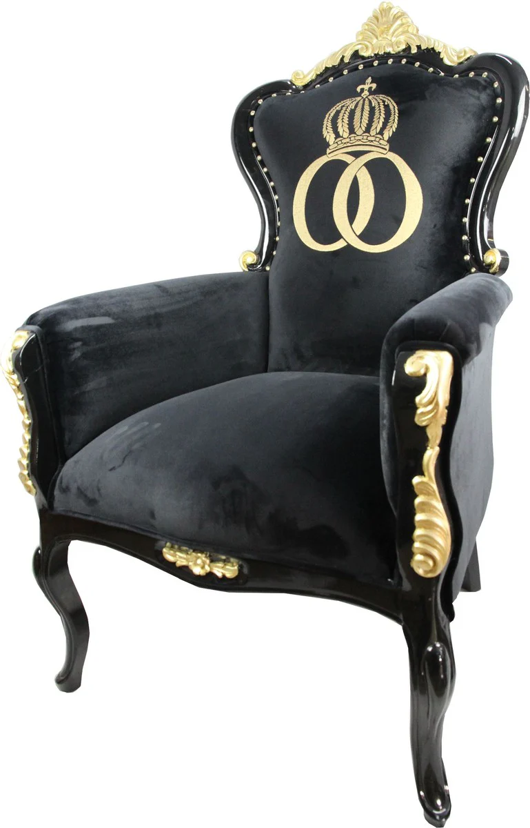 Pompöös by Luxus Barock Sessel Bergere Schwarz / Gold mit Goldkrone - Pompööser Barock Sessel designed by Harald Glööckler