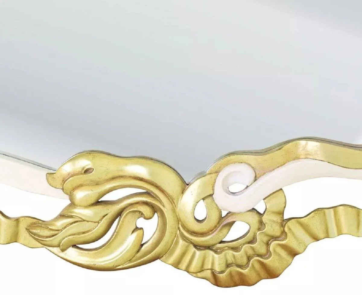 Luxus Barock Spiegel Weiß / Grau / Antik Gold - Prunkvoller Massivholz Wandspiegel im Barockstil - Luxus Möbel im Barockstil - Barock Möbel - Edel & Prunkvoll